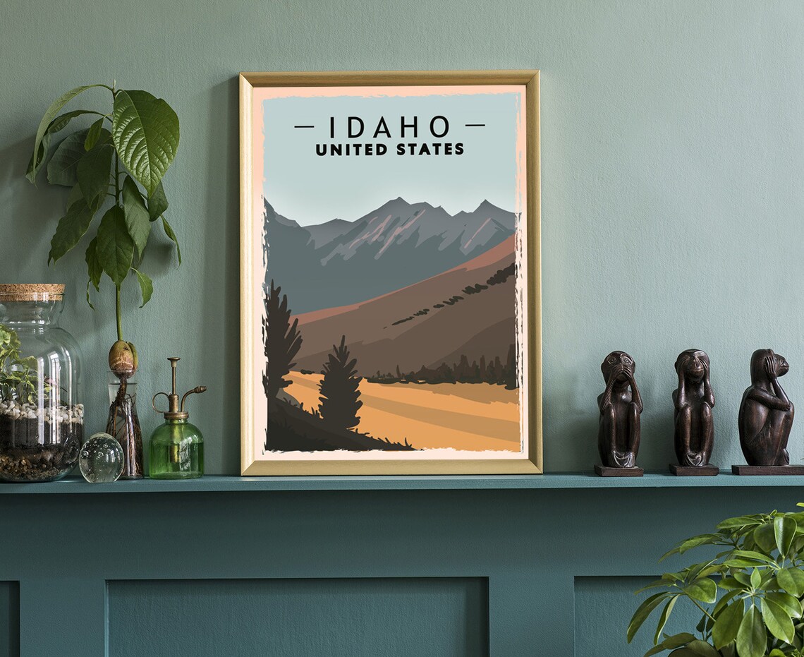 Idaho USA Retro Travel Poster Snowy Mountain Peaks Vintage Landscape - Image 3
