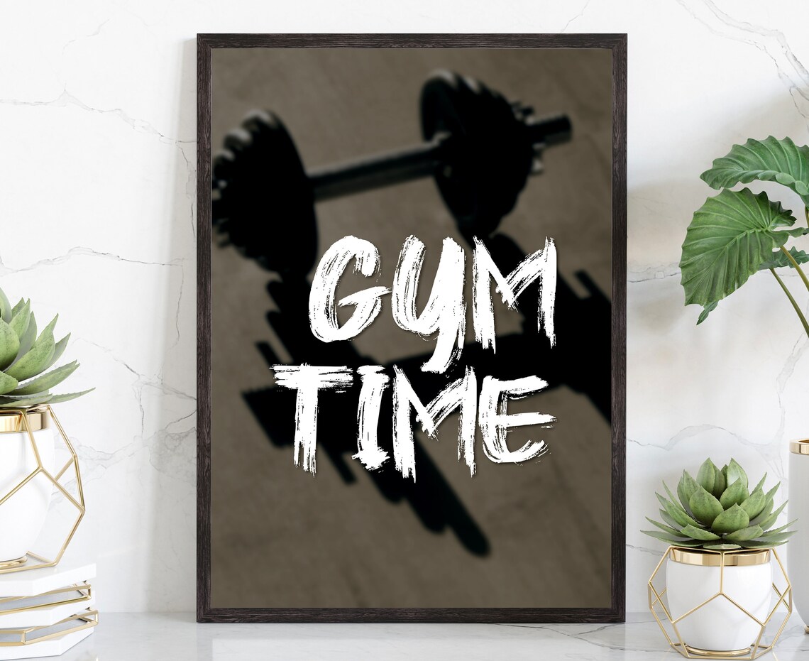 Gym Time Bold Brush Lettering Barbell Photo Fitness Motivational Poster