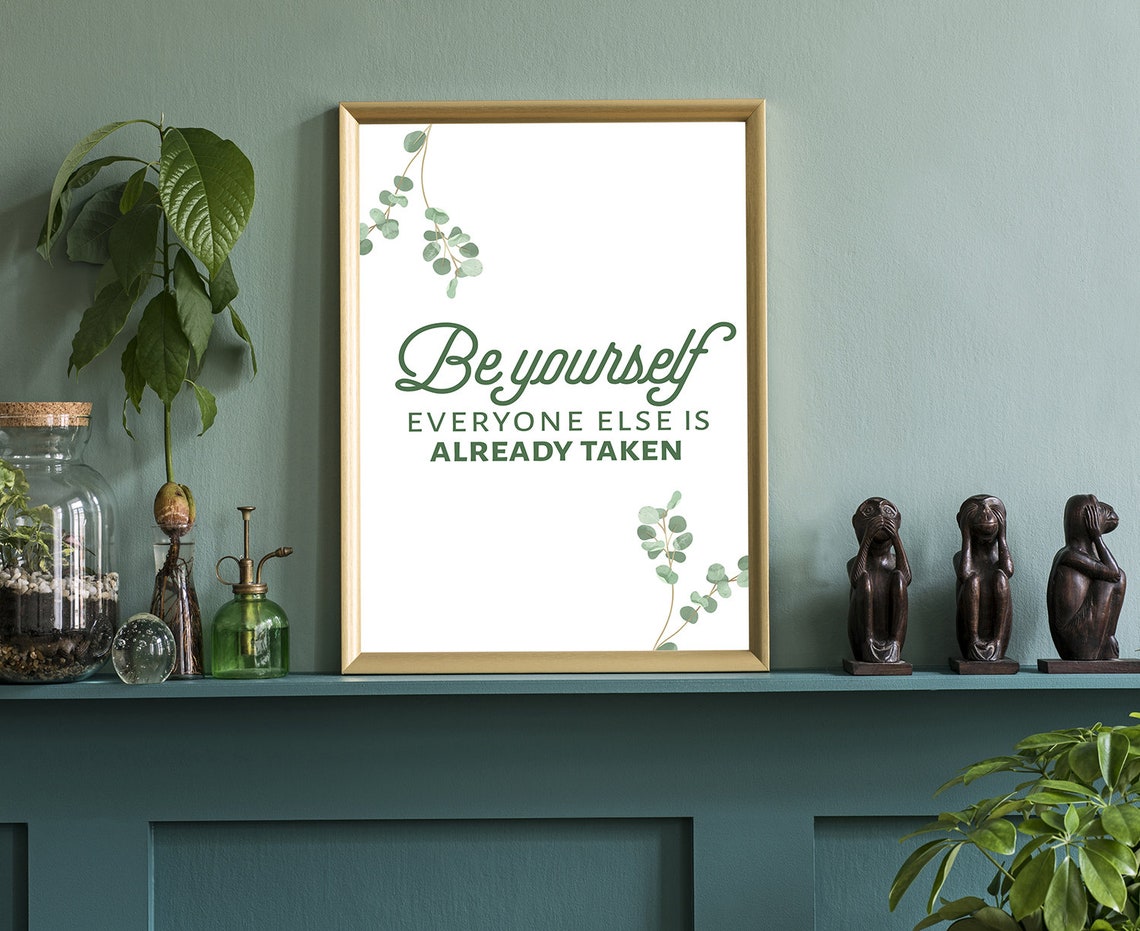 Oscar Wilde Be Yourself Green Botanical Quote Poster Wall Decor Art - Image 3