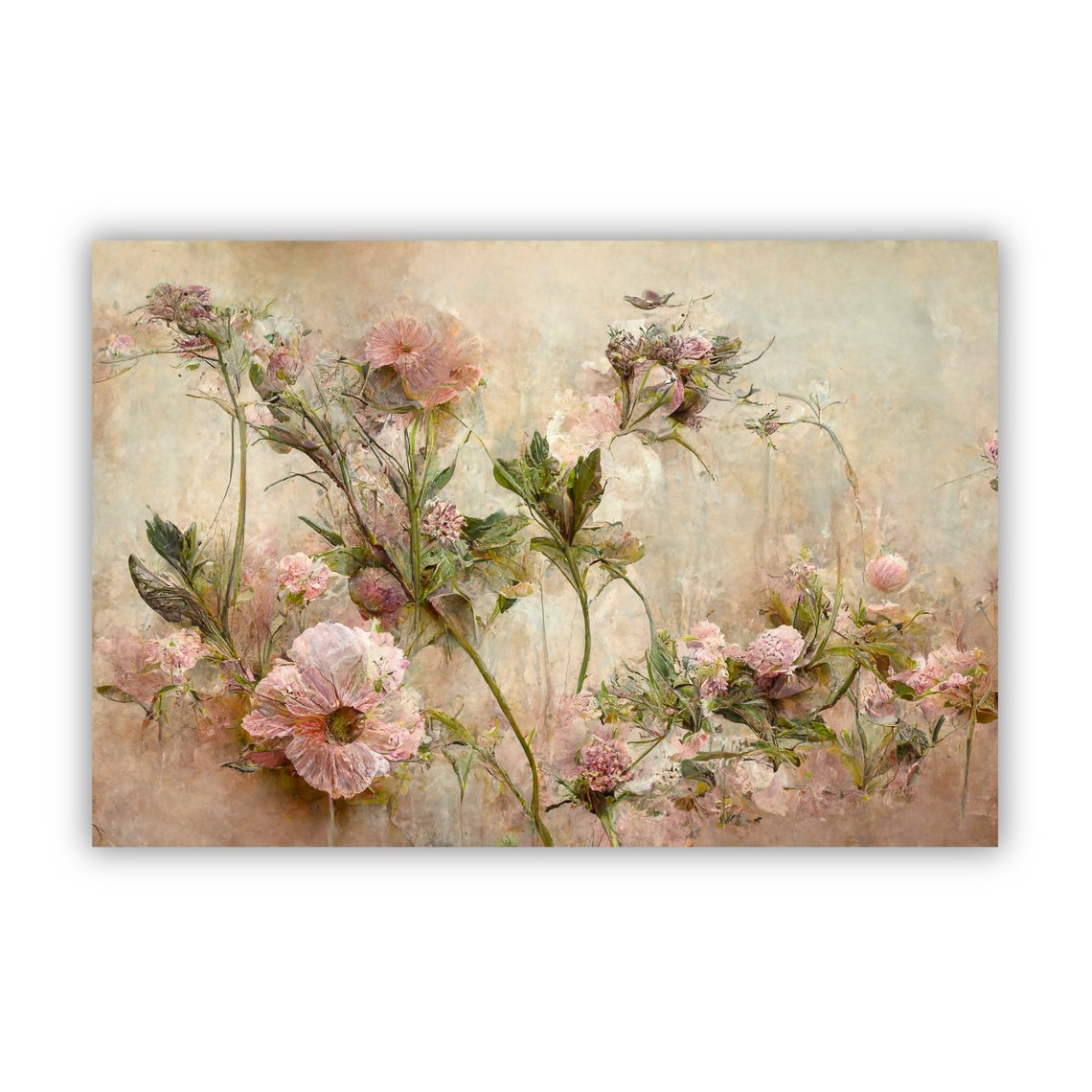 Pink Wildflowers Vintage Botanical Textured Floral Art Poster Print - Image 2