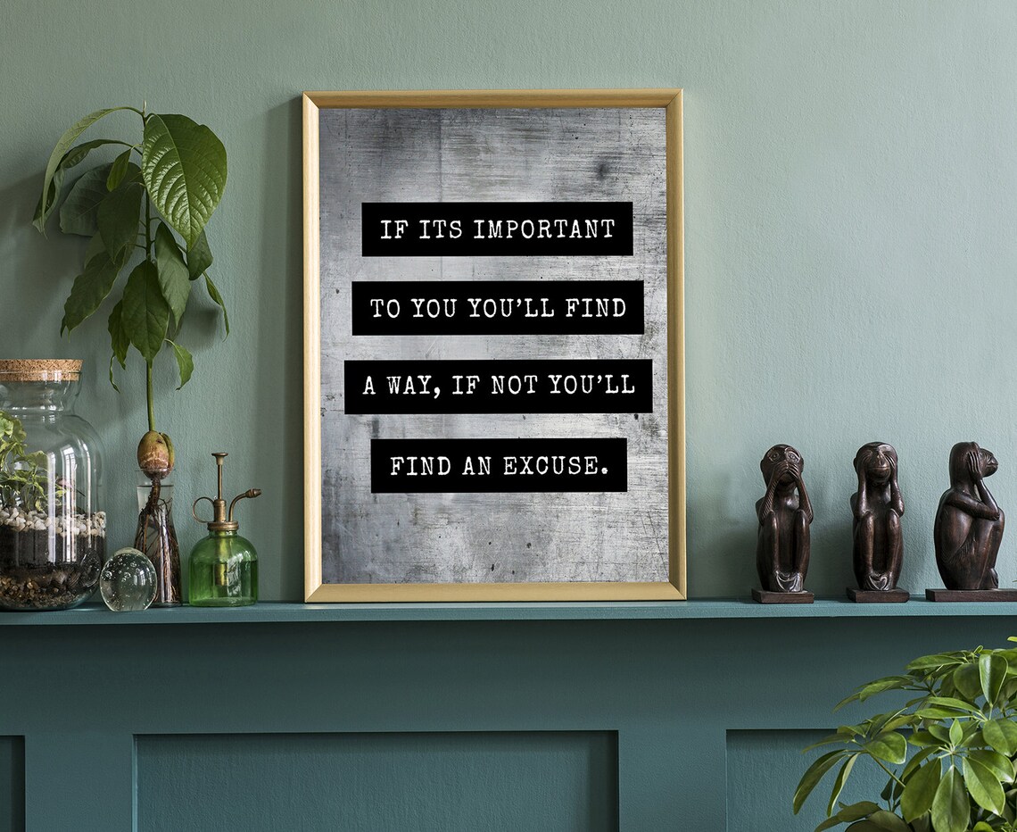 Fitness Quote Gym Find A Way No Excuses Motivational Wall Art - Image 4