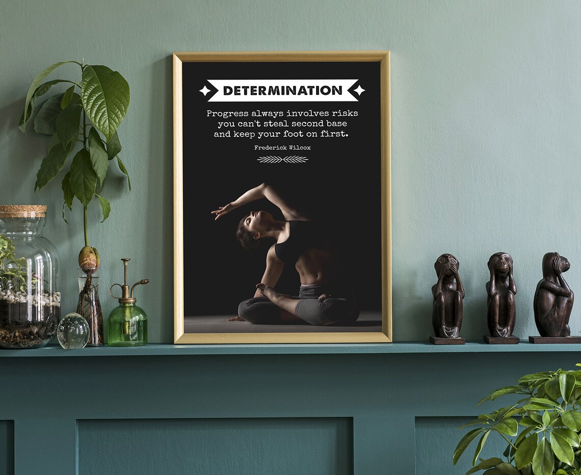 Determination Frederick Wilcox Quote Woman Stretching Dark Gym Poster - Image 3