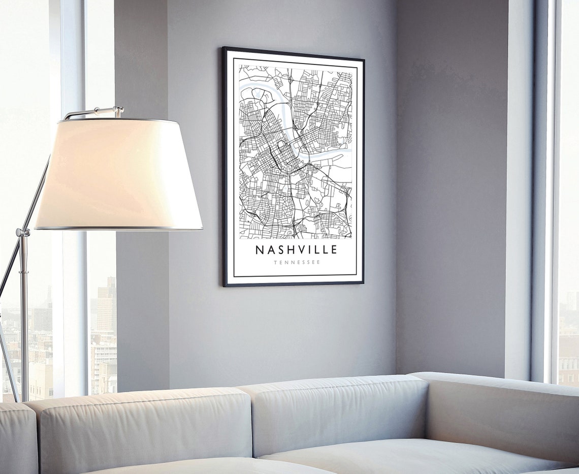 Nashville Tennessee Black White Street Map City Plan Modern Wall Art - Image 4