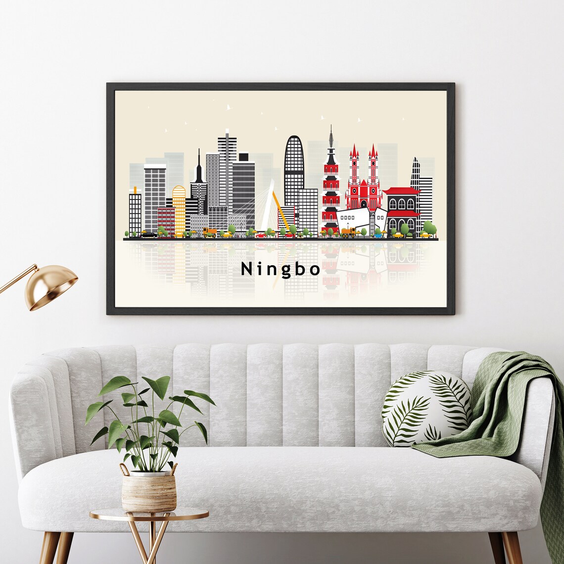 Ningbo China Modern Skyline Landmark Illustration Travel Poster - Image 3