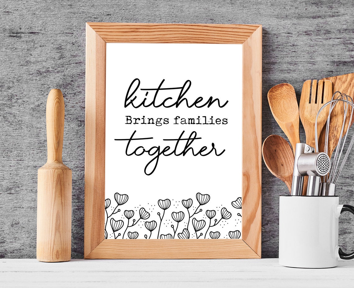 Kitchen Brings Families Together Script Quote Floral Kitchen Poster - Image 3