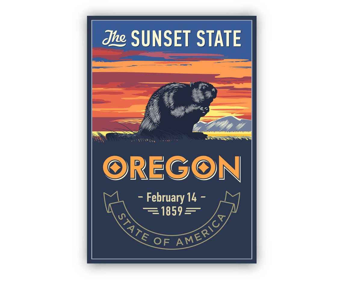 Oregon Sunset State Beaver Sunset Retro Travel Wall Art Poster - Image 2
