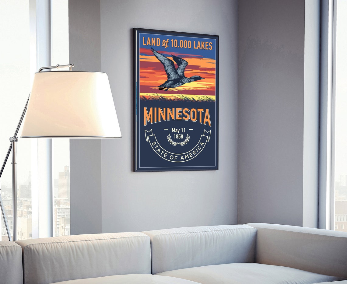 Minnesota State Emblem Retro Loon Land of Lakes Travel Poster - Image 4