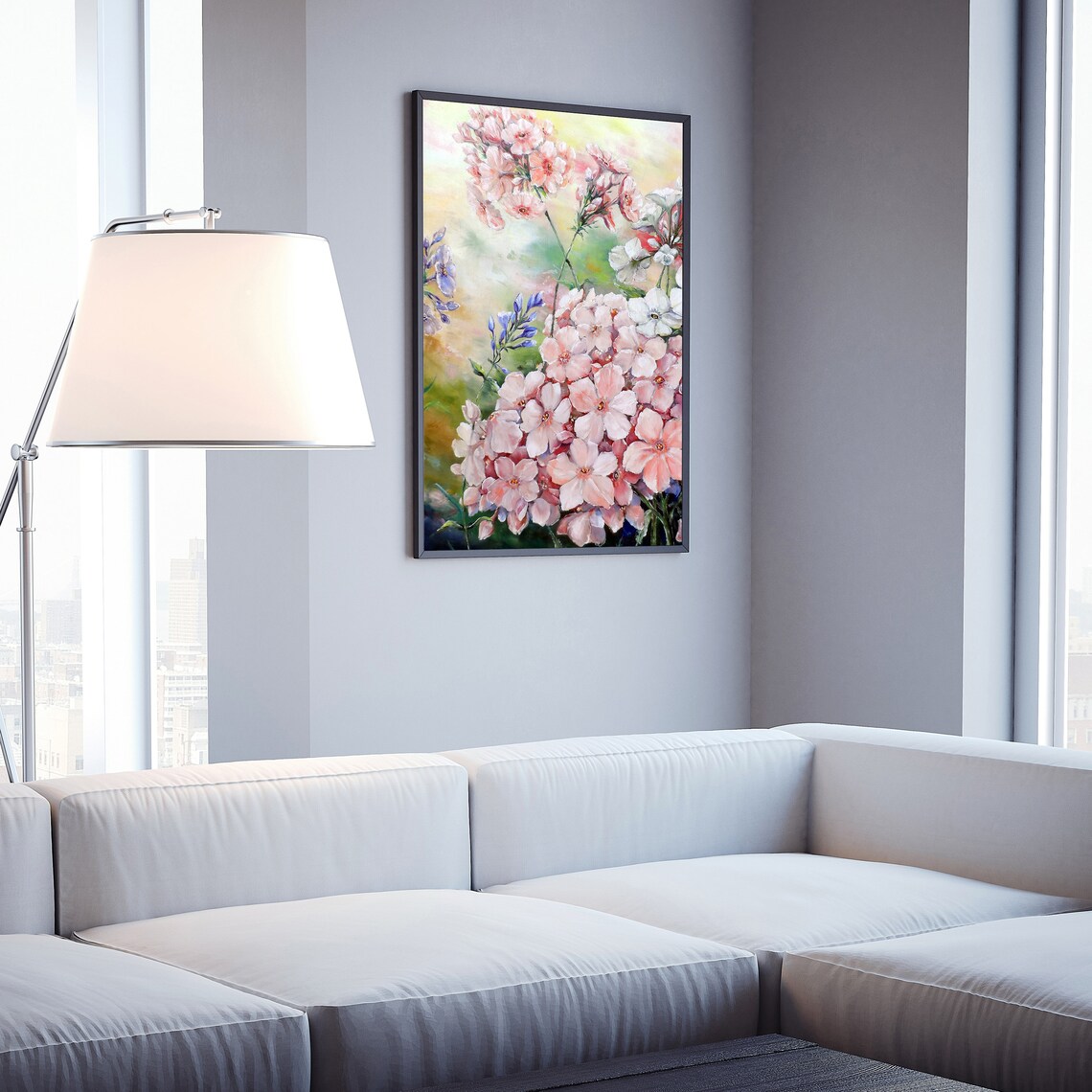 Delicate Pink Phlox Blossoms Soft Watercolor Floral Art Poster - Image 4
