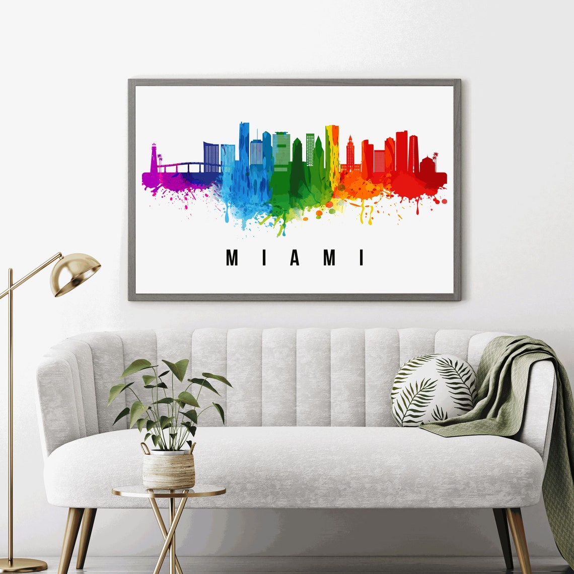 Miami Florida Rainbow Watercolor Skyline Cityscape Modern Wall Poster - Image 4