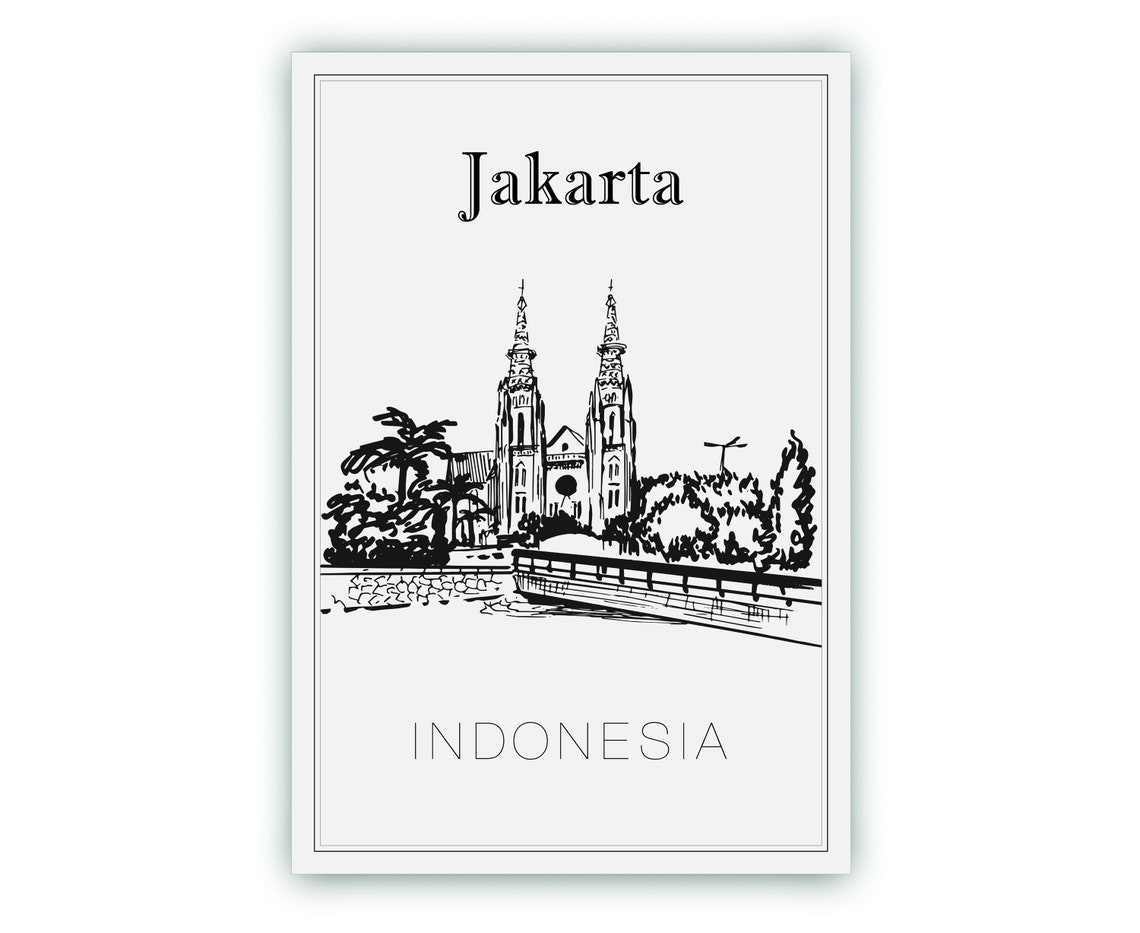 Hand Drawn Poster Jakarta Travel Poster Indonesia Jakarta Poster Wall Art Jakarta Cityscape And Landmark Map City Map Poster For Home - Image 2