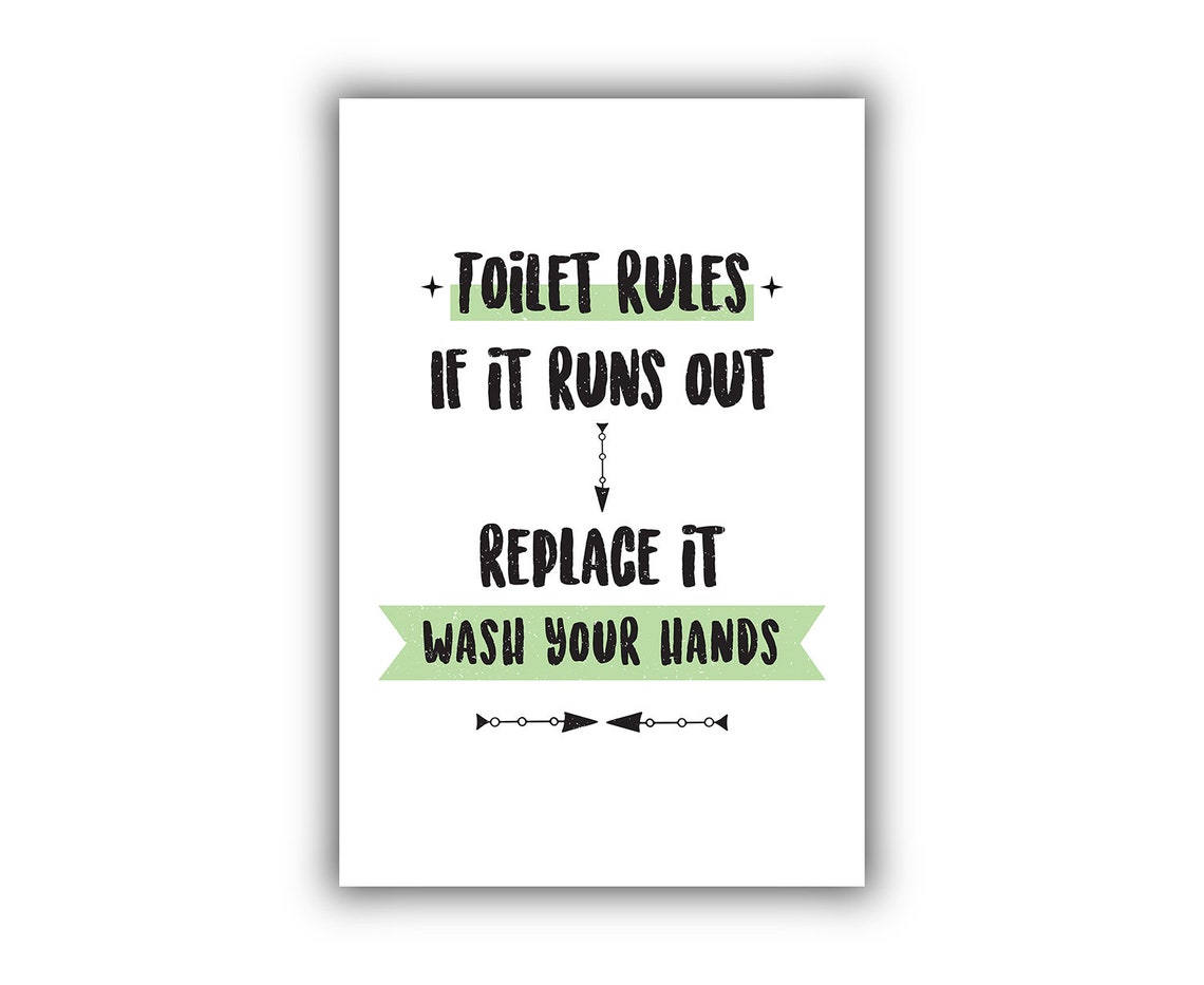 Toilet Rules Modern Green Typography Funny Bathroom Wall Art - Image 2