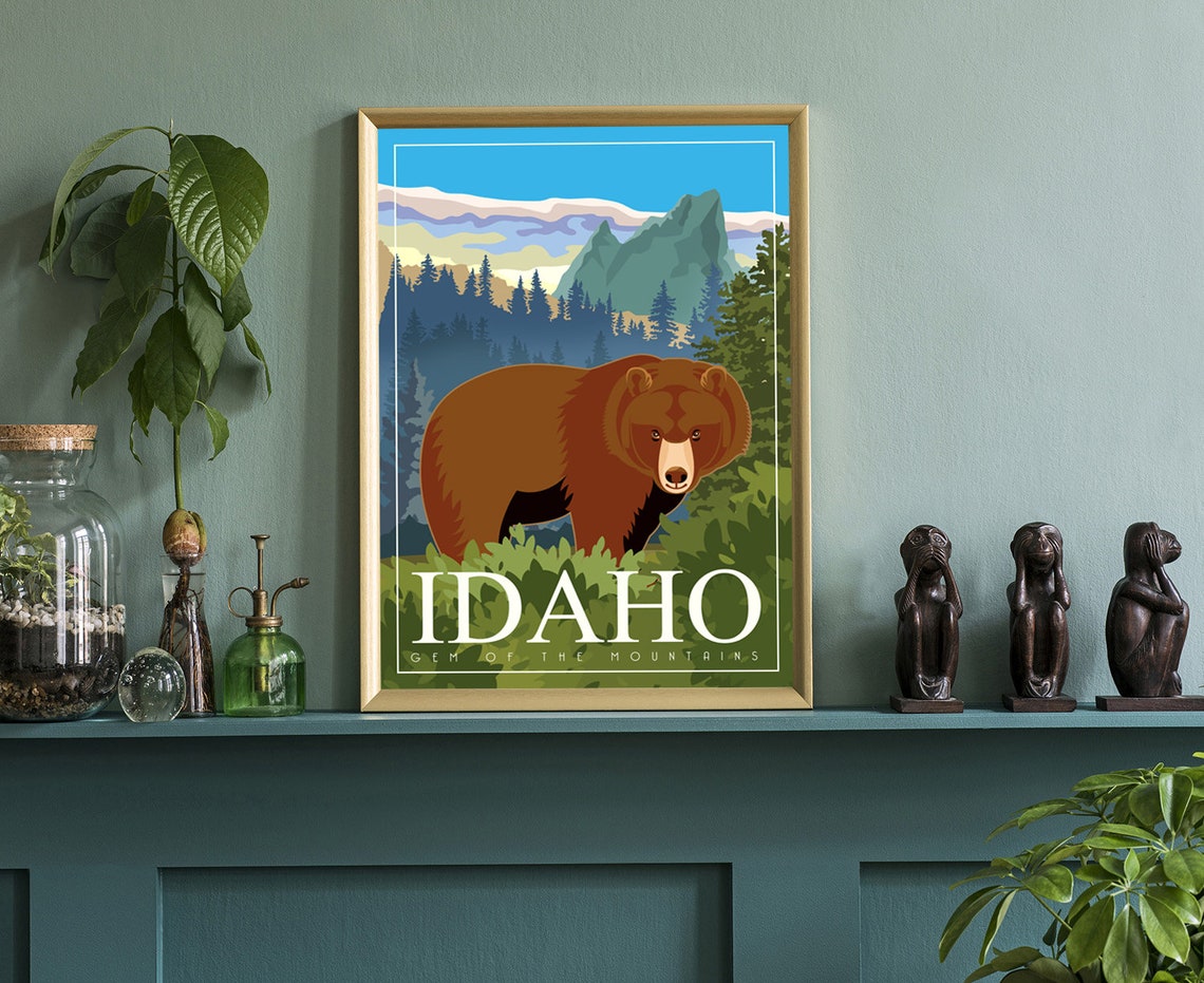 Idaho Brown Bear Forest Mountain Vintage Retro Travel Poster - Image 3