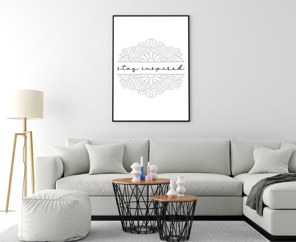 Stay Inspired Script Mandala Minimalist Office Quote Wall Art - Image 4
