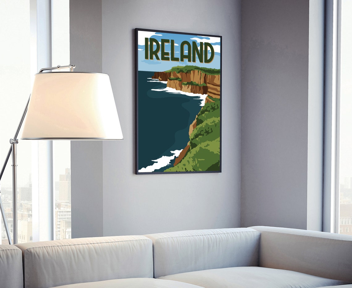 Ireland Retro Travel Poster Ocean Cliffs Coast Sunset Landscape Art - Image 4