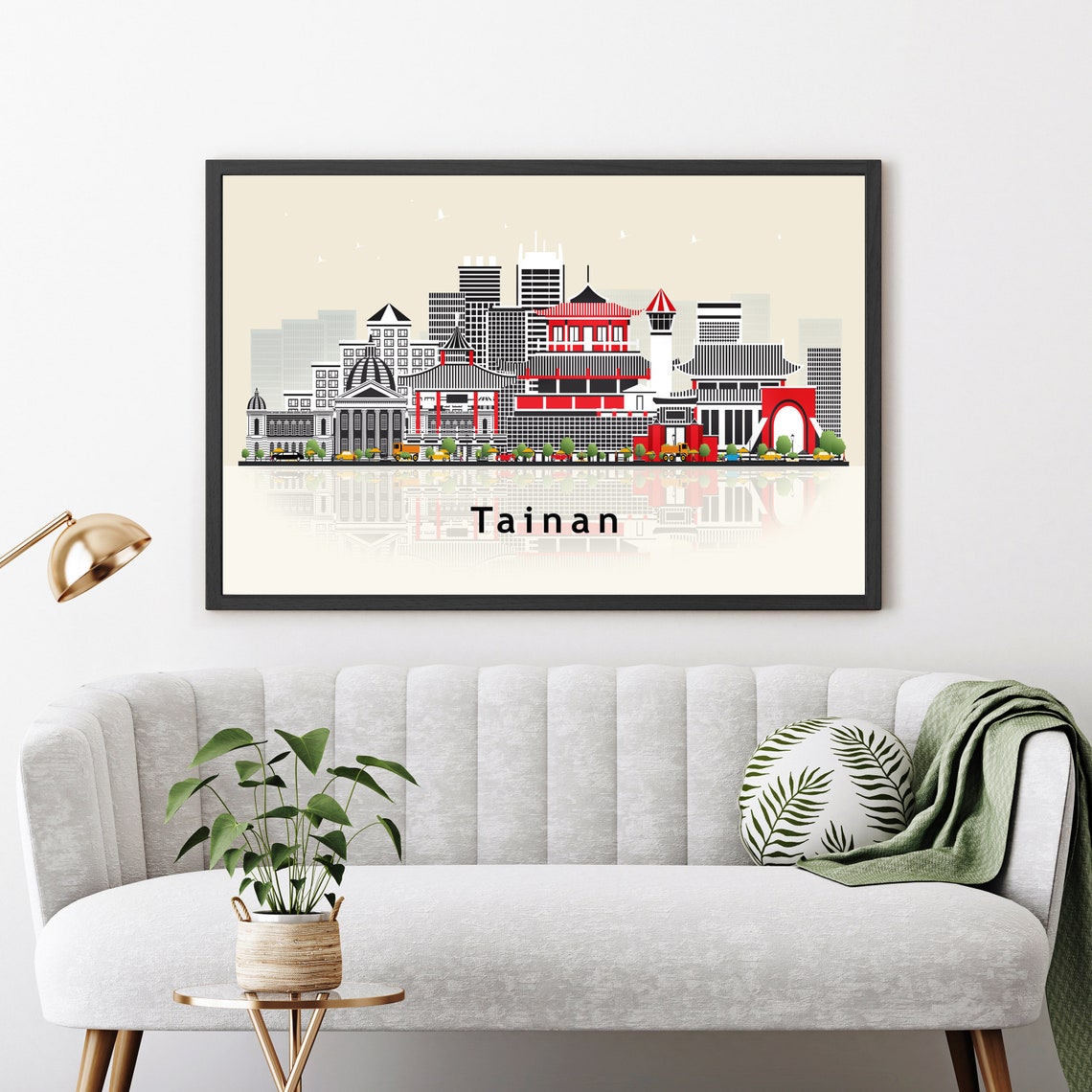 Tainan Taiwan City Skyline Reflection Modern Minimalist Travel Poster