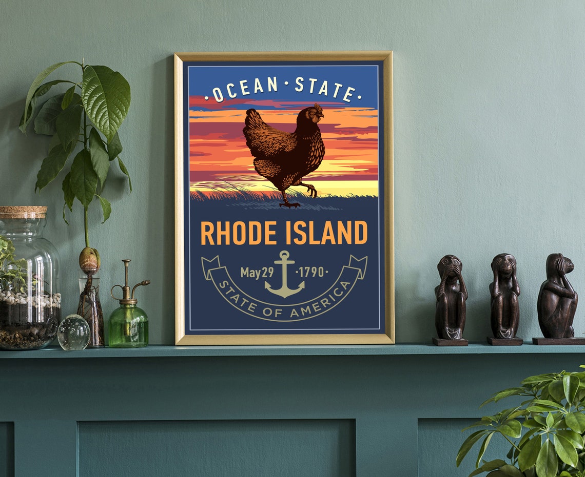 Rhode Island Smallest State Sailboat Lighthouse Retro Travel Poster - Image 3