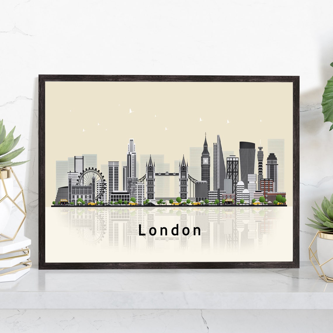 London England Skyline Illustration London Eye Tower Bridge Wall Art