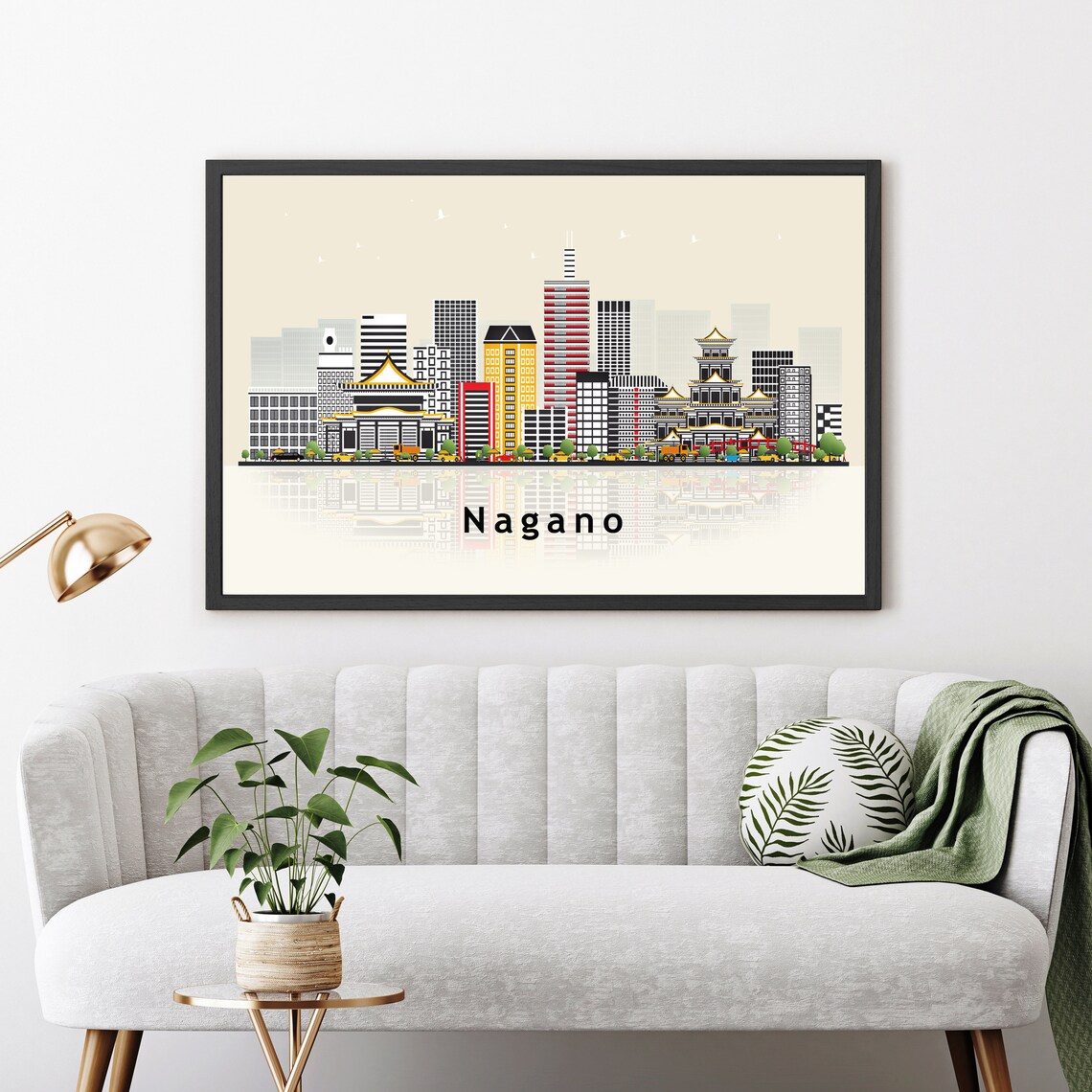 Nagano Japan City Skyline Flat Vector Landmark Travel Poster