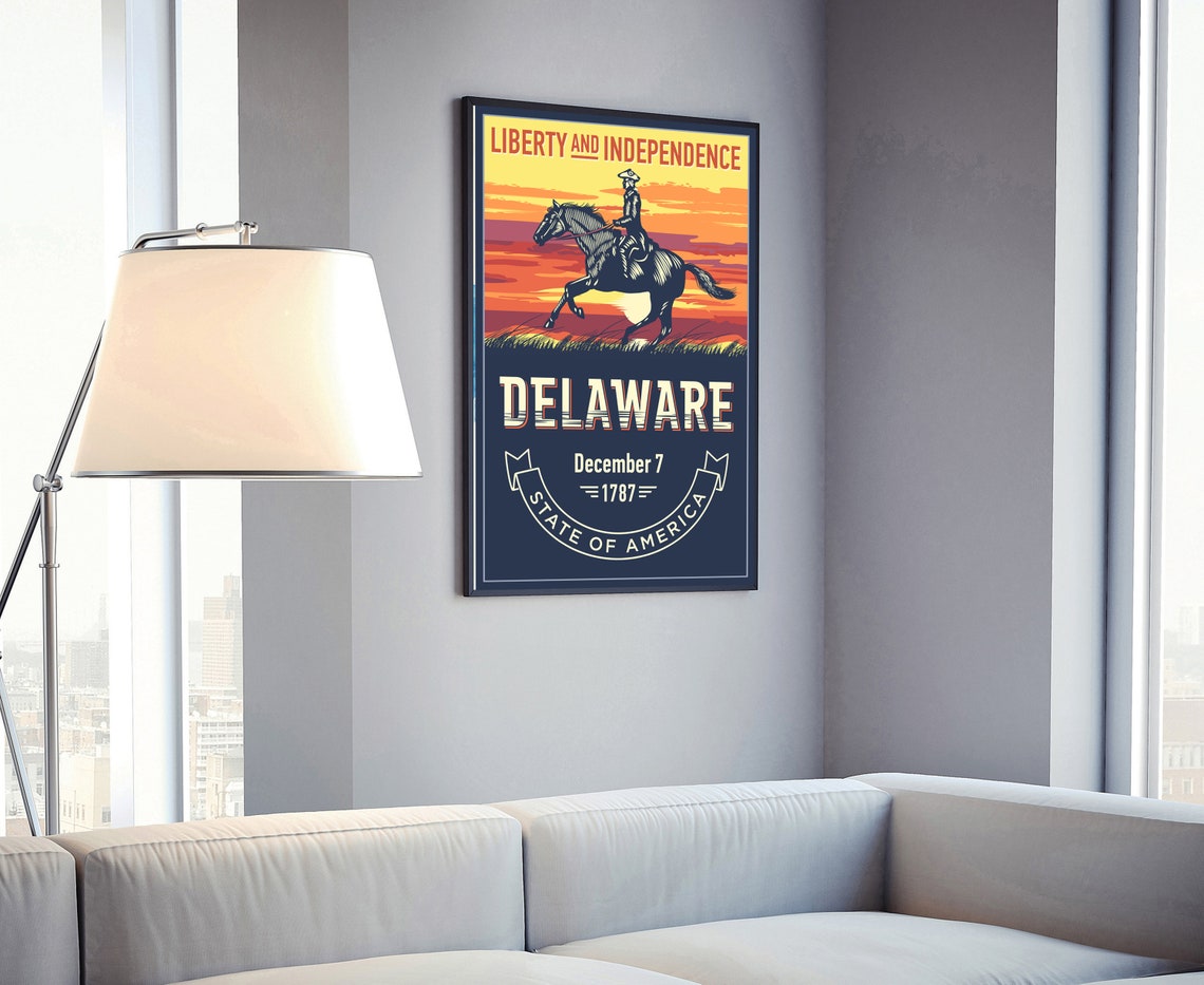 Delaware Liberty and Independence Horse Rider Sunset Vintage Poster - Image 4
