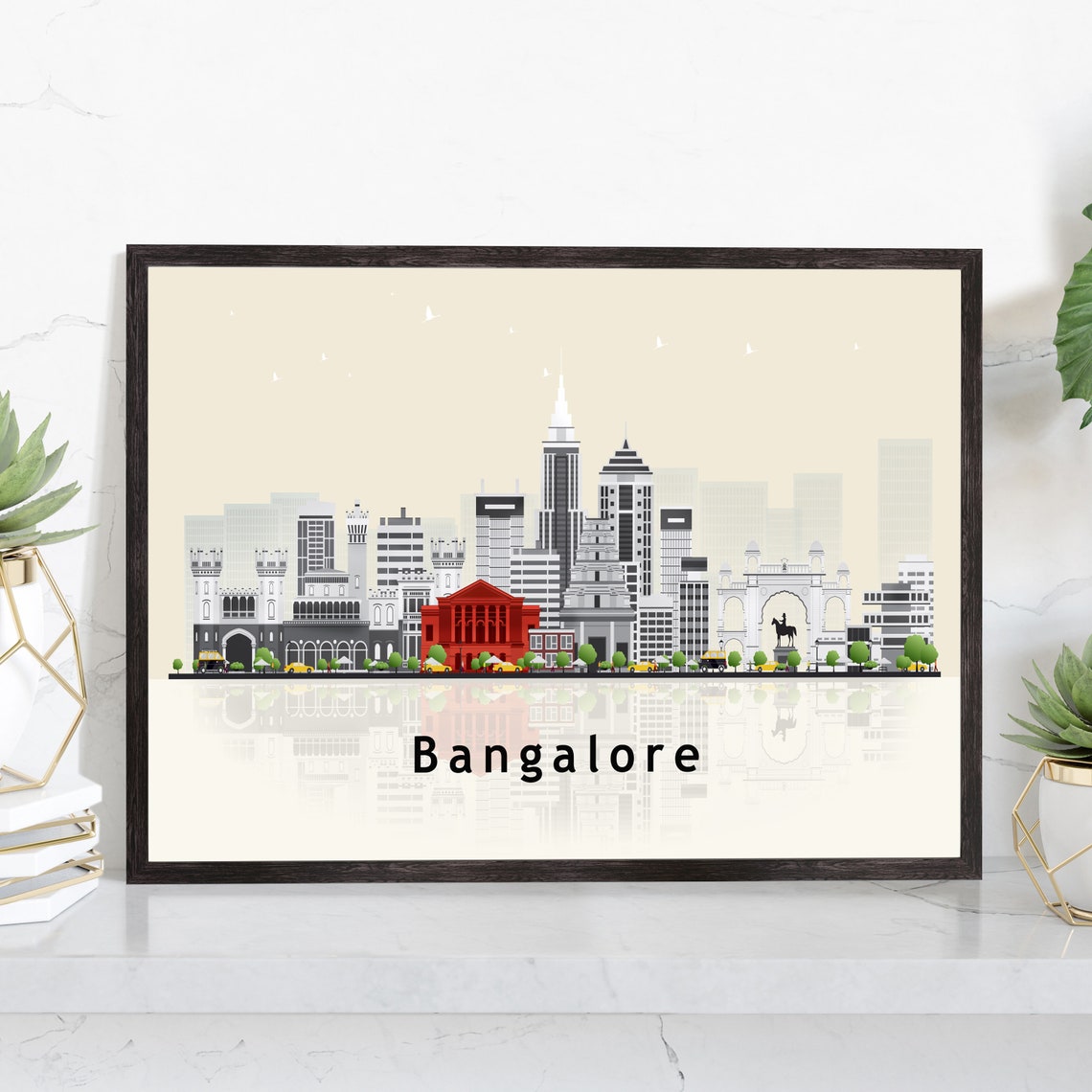 Bangalore India City Skyline Illustration Modern Landmark Poster