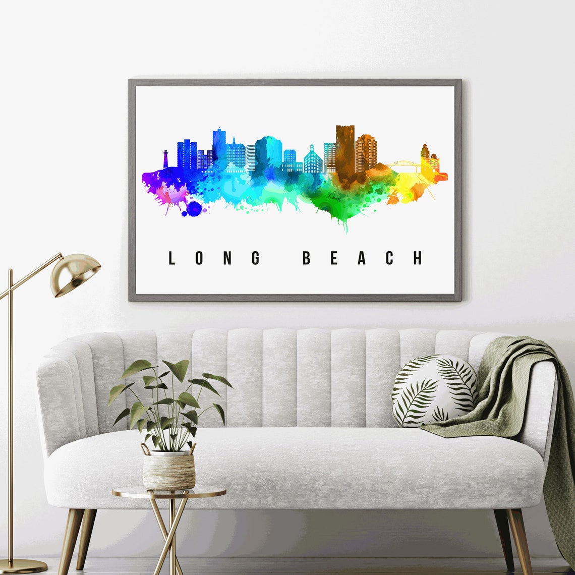 Long Beach California Rainbow Watercolor Skyline Cityscape Art Poster - Image 3