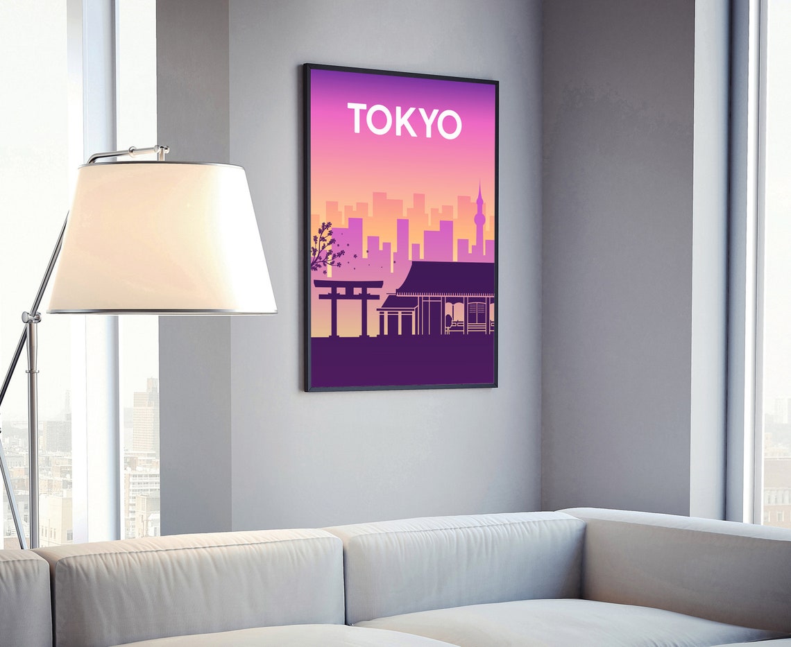 Tokyo Japan Torii Gate Cherry Blossom Sunset Skyline Silhouette Poster - Image 4