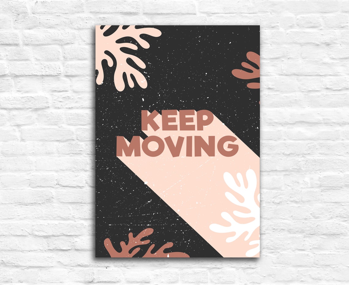 Keep Moving Abstract Coral Beige Modern Motivational Quote Wall Poster - Image 2