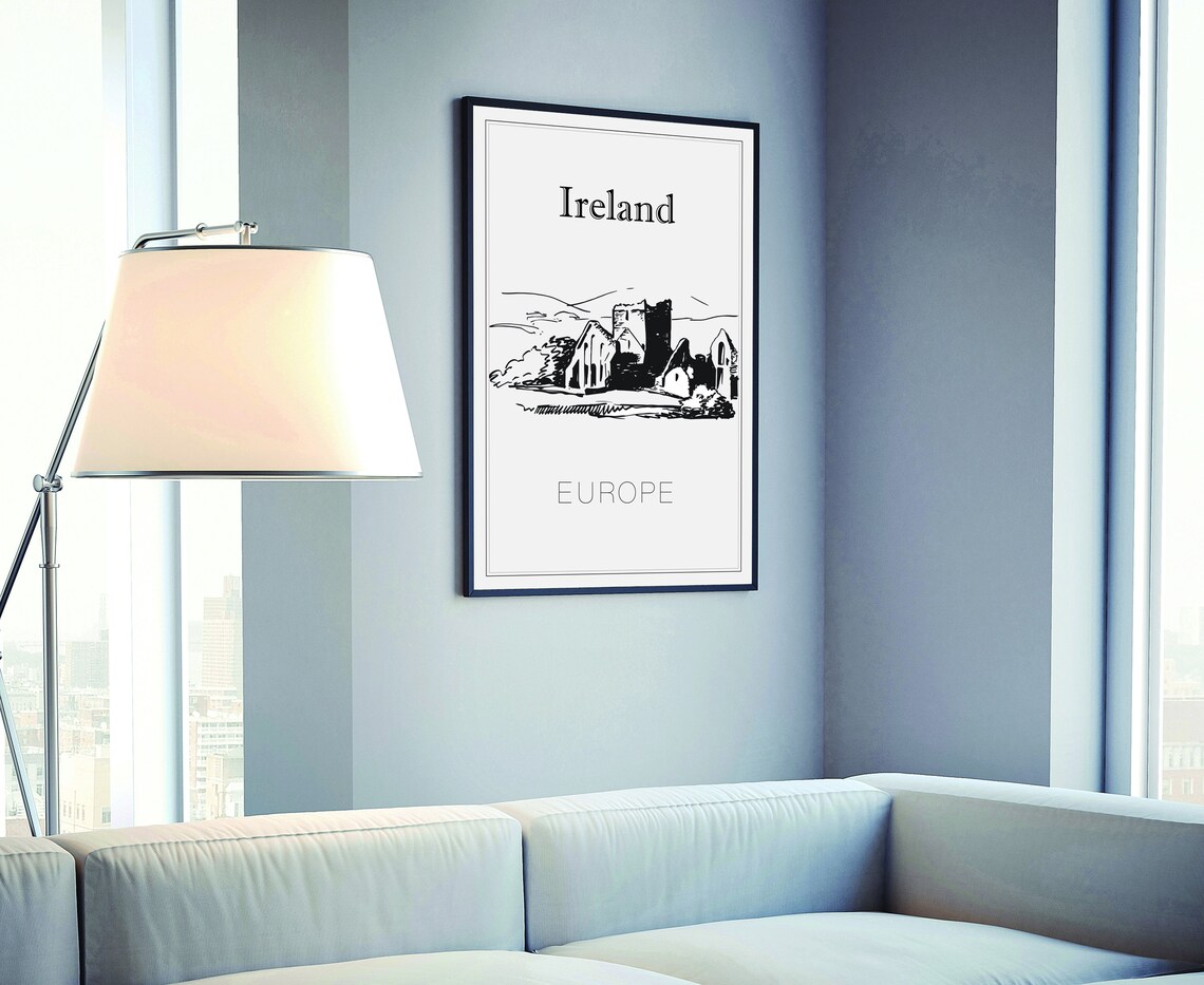 Hand Drawn Poster Ireland Travel Poster Europe Ireland Poster Wall Art Ireland Cityscape And Landmark Map City Map Calligraphy Poster - Image 4