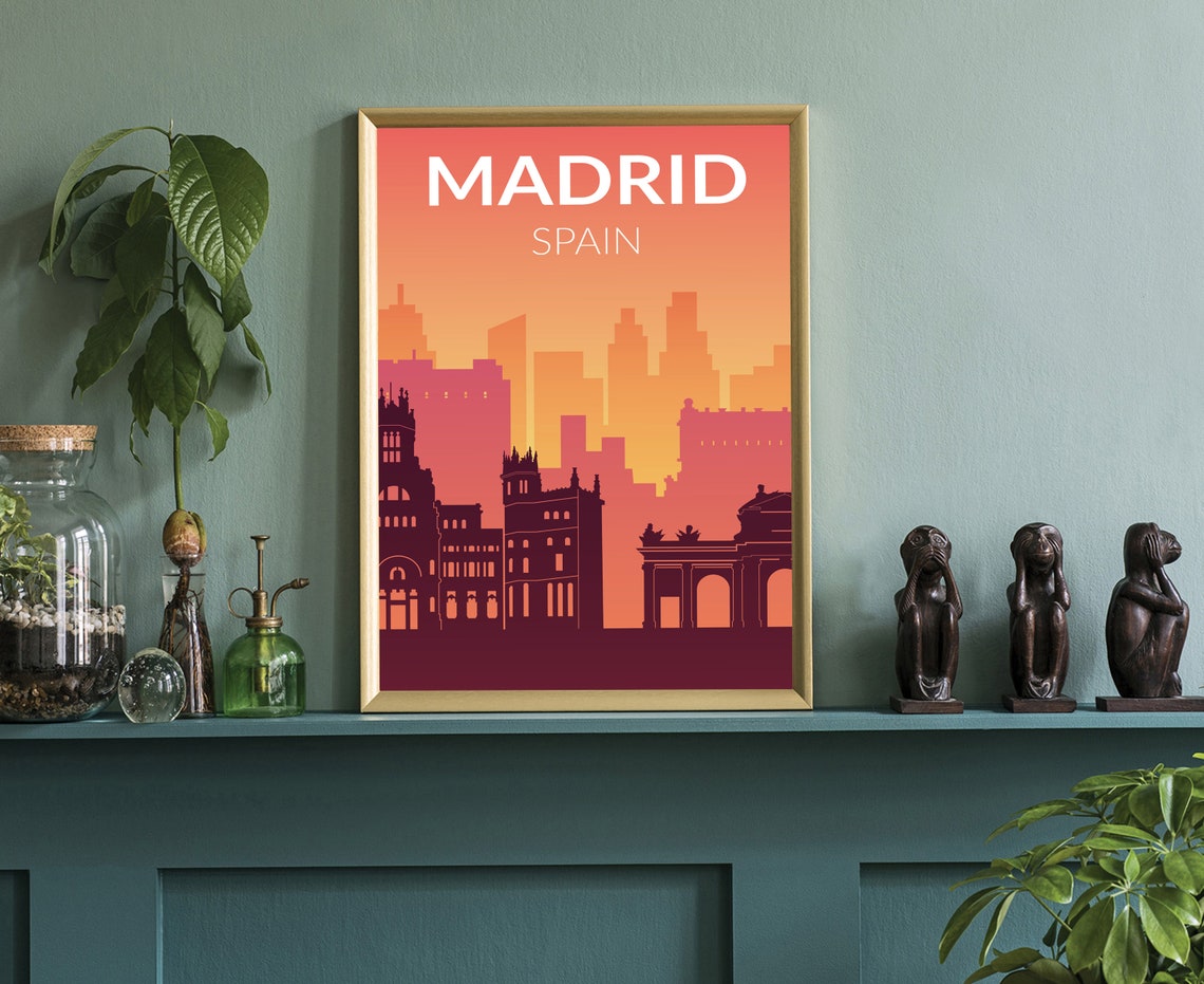 Madrid Spain Sunset Gradient Solid Color Skyline Travel Poster - Image 3