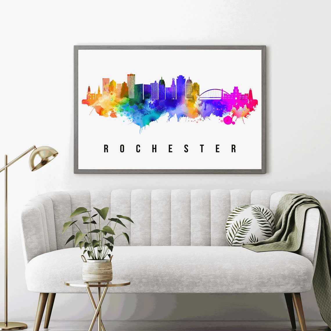 Rochester Skyline New York Poster New York Cityscape Painting Rochester New York Poster Cityscape And Landmark Print Home Wall Art - Image 3