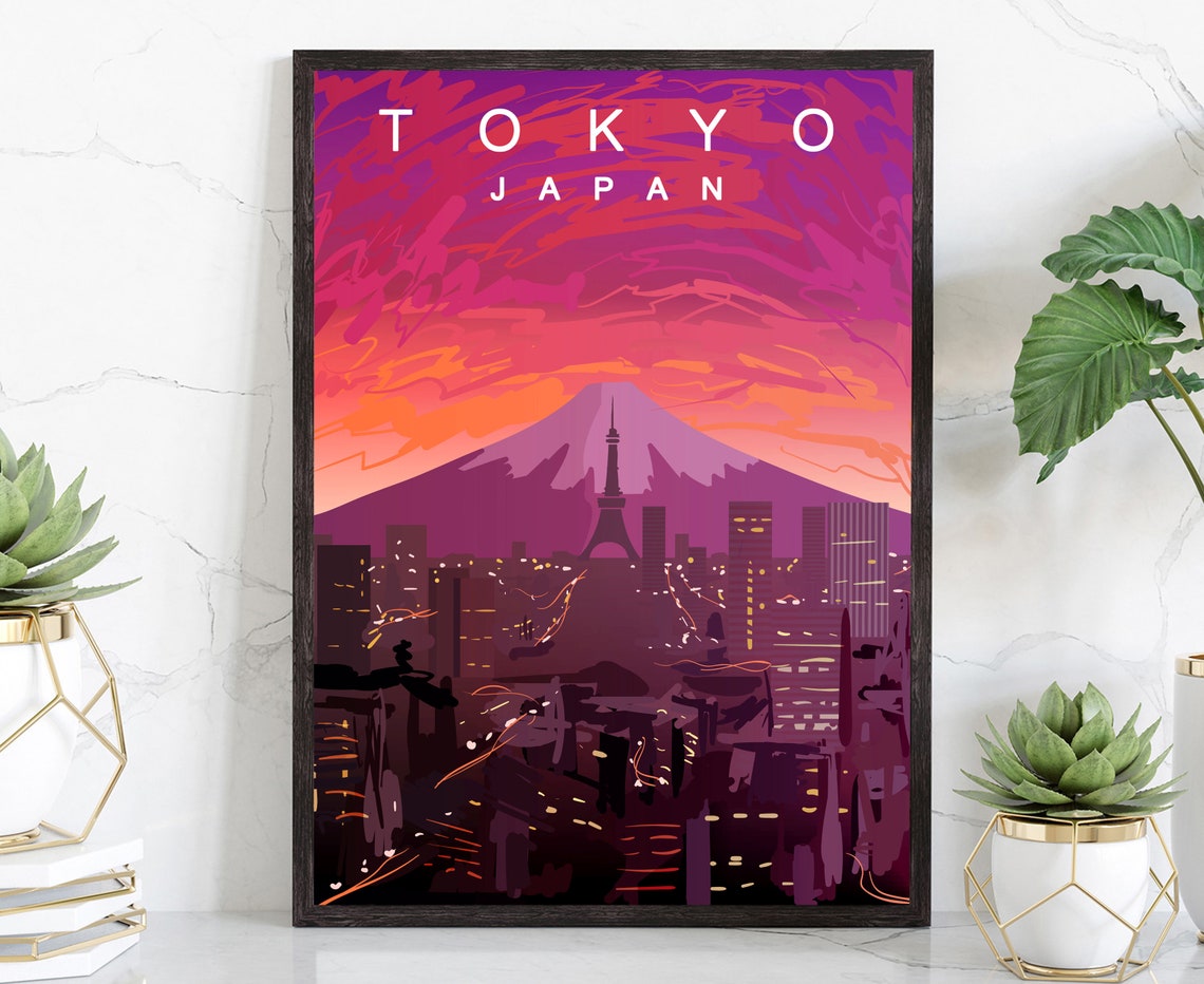 Tokyo Japan Mount Fuji Sunset Skyline City Lights Travel Poster