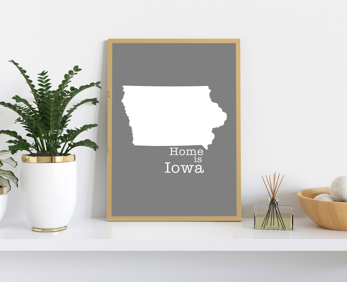 Home Is Iowa White State Silhouette Minimal Gray Modern Wall Art Print - Image 2