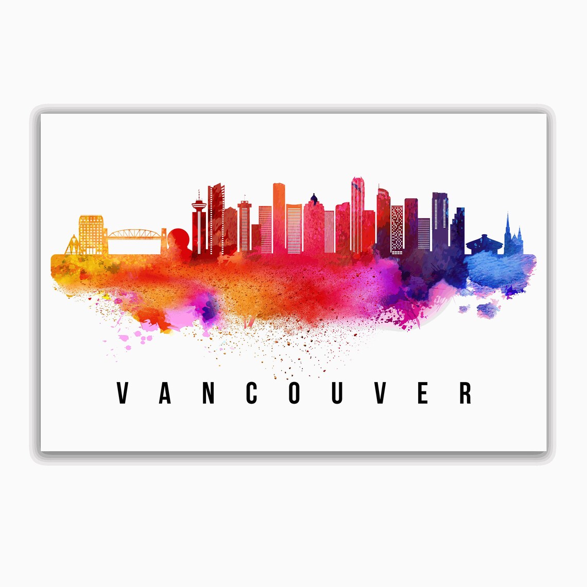Vancouver Canada Rainbow Watercolor Skyline Sunset Glow Travel Poster - Image 2