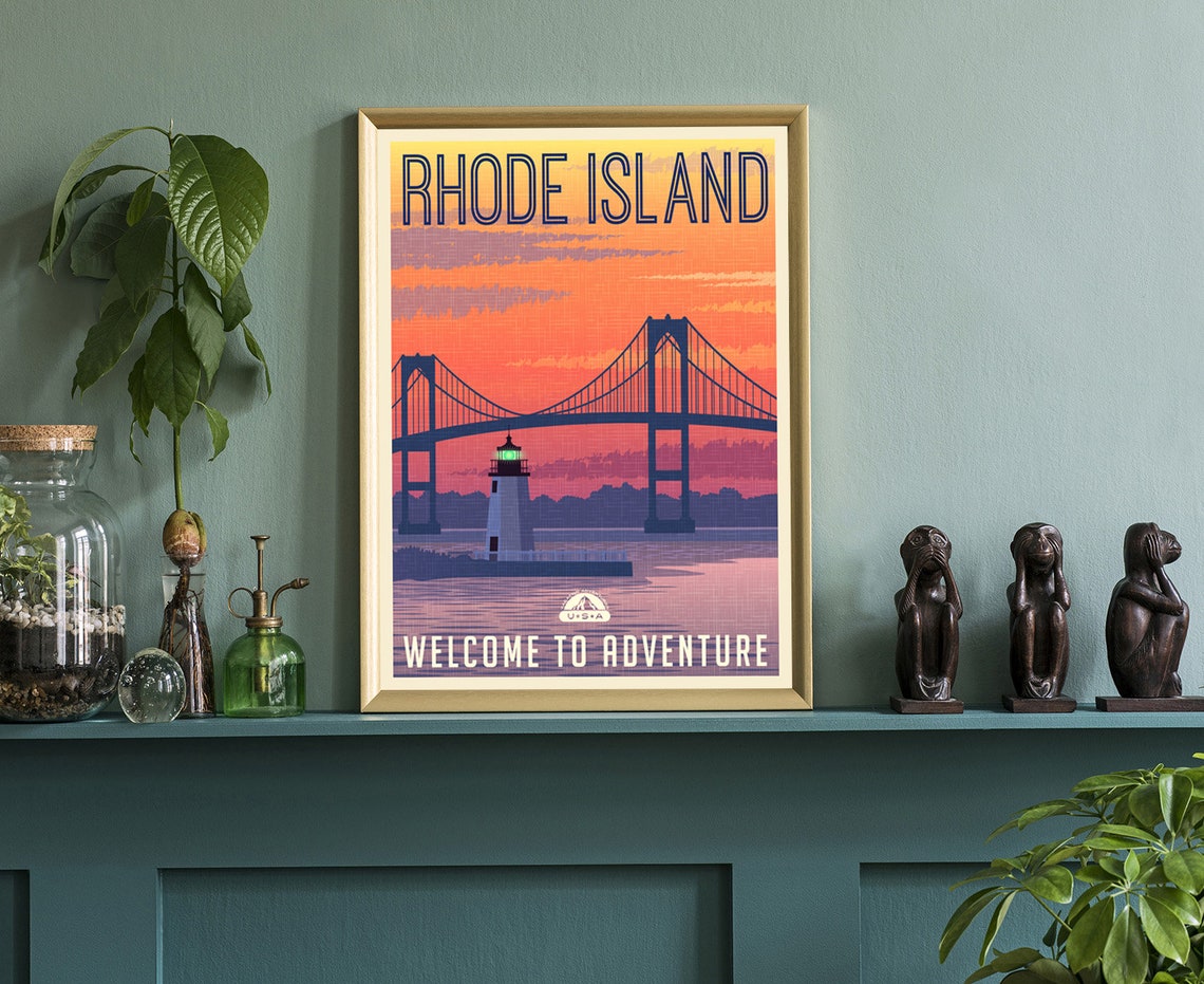 Retro Style Travel Poster Rhode Island Vintage Rustic Poster Print Home Wall Art Office Wall Decor Rhode Island State Map Poster Print - Image 3