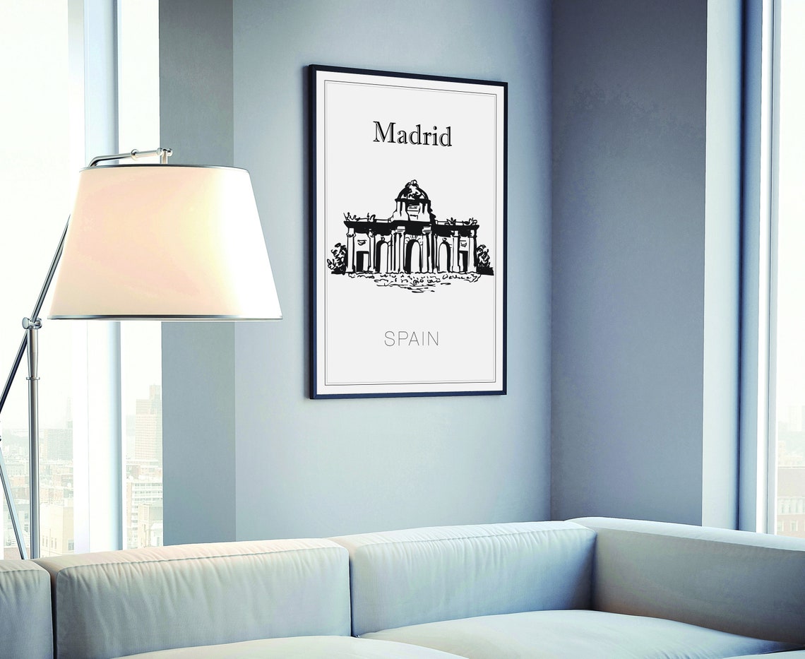 Madrid Spain Puerta de Alcalá Arch Hand Drawn Line Art Travel Poster - Image 4