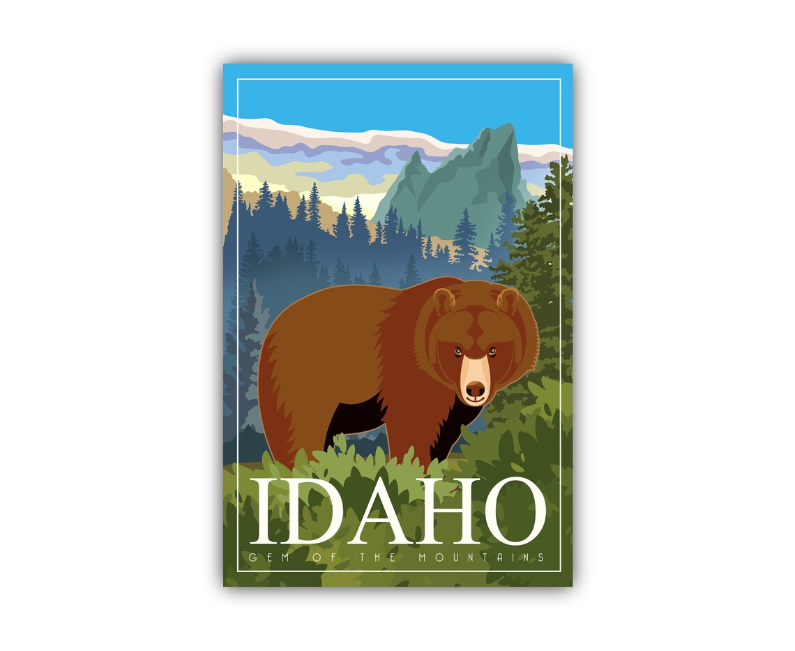 Idaho Brown Bear Forest Mountain Vintage Retro Travel Poster - Image 2