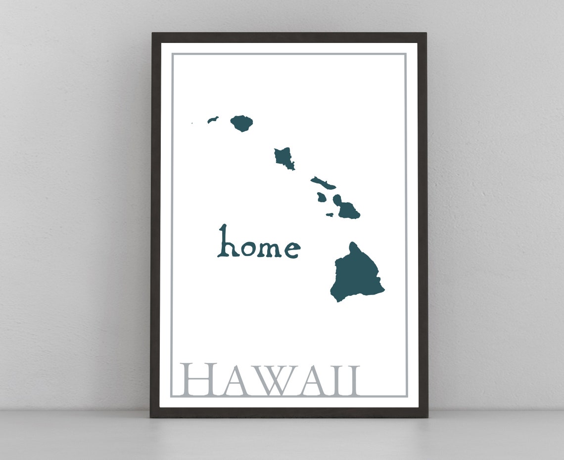 Hawaii Modern Home State Silhouette Teal Map Wall Art Print Poster