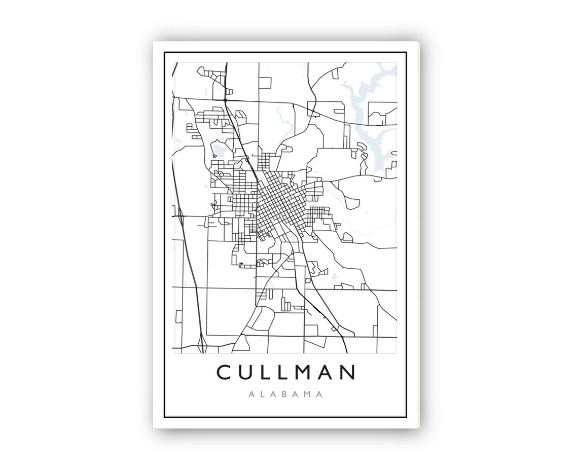 Cullman Alabama Minimalist Black and White City Street Map Wall Art - Image 2
