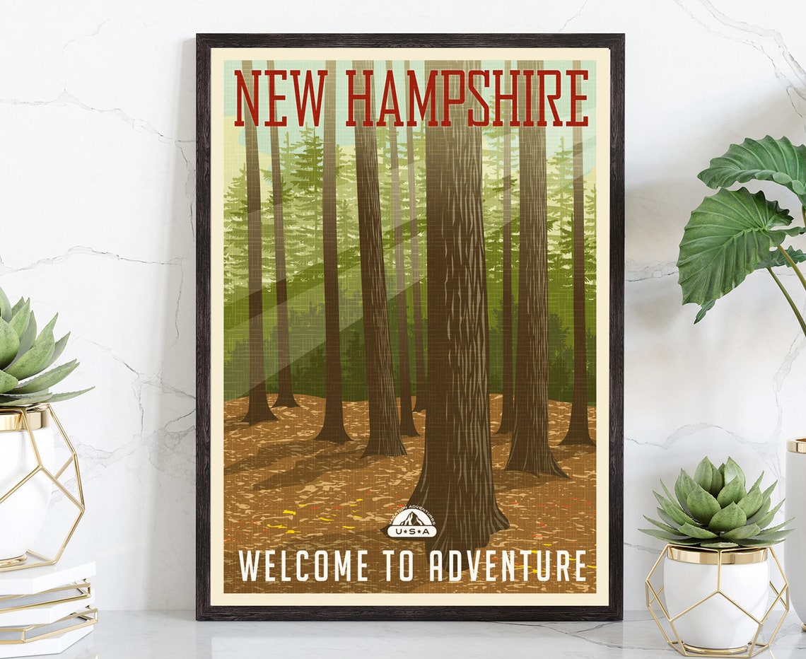 New Hampshire Forest Welcome To Adventure Retro Style Travel Poster