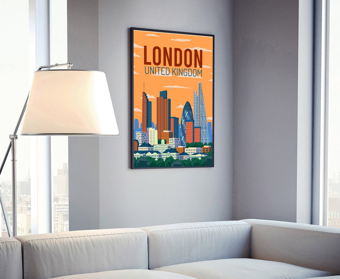 London Travel Poster London Cityscape And Landmark Poster Wall Art Home Wall Art Office Wall Decoration London City Poster Print - Image 4
