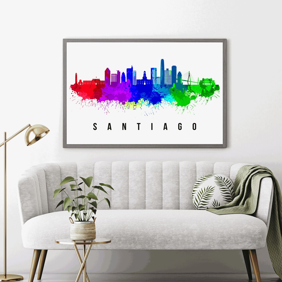 Santiago Chile Rainbow Watercolor Skyline City Travel Poster - Image 4