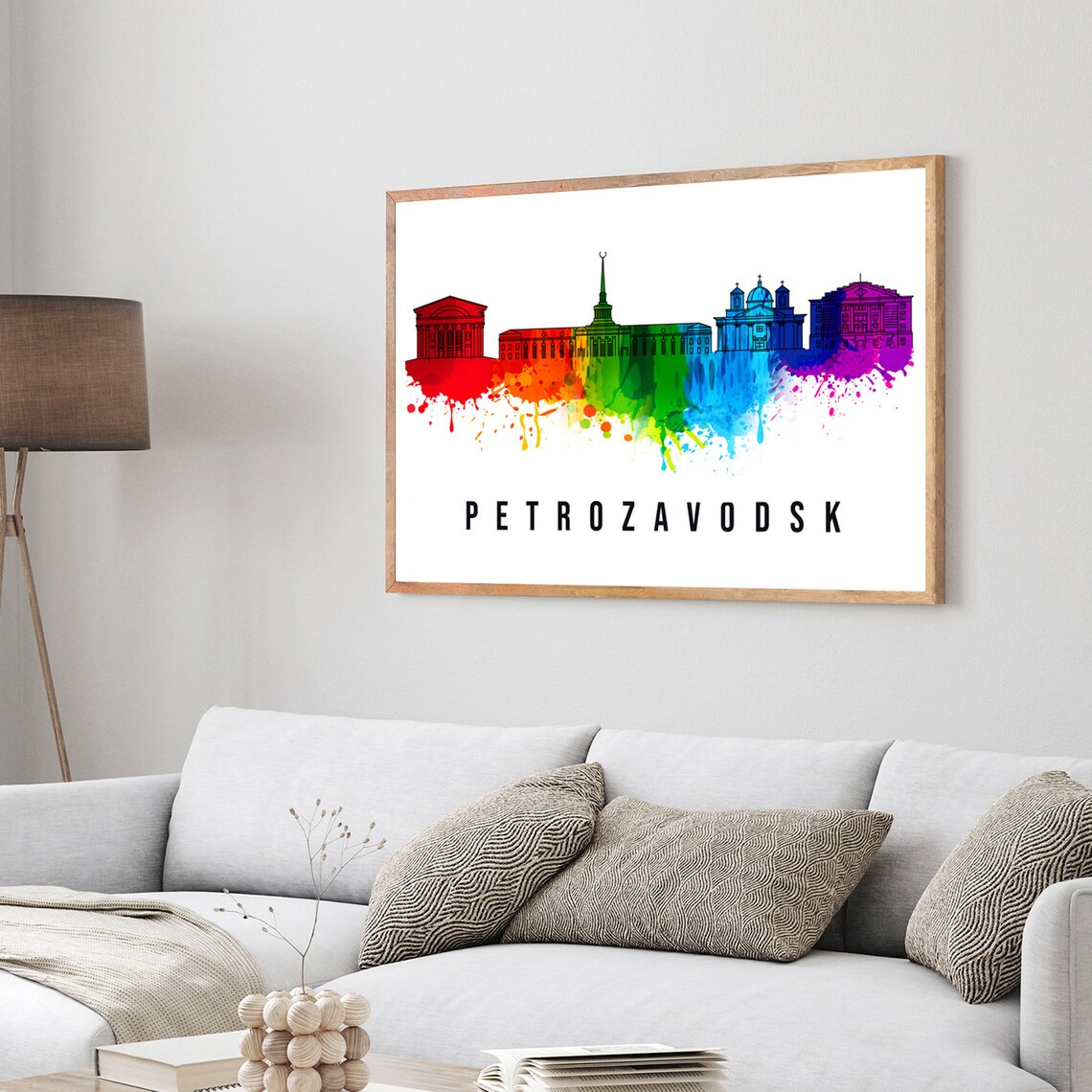 Petrozavodsk Russia Rainbow Watercolor Skyline Neoclassical Poster - Image 3