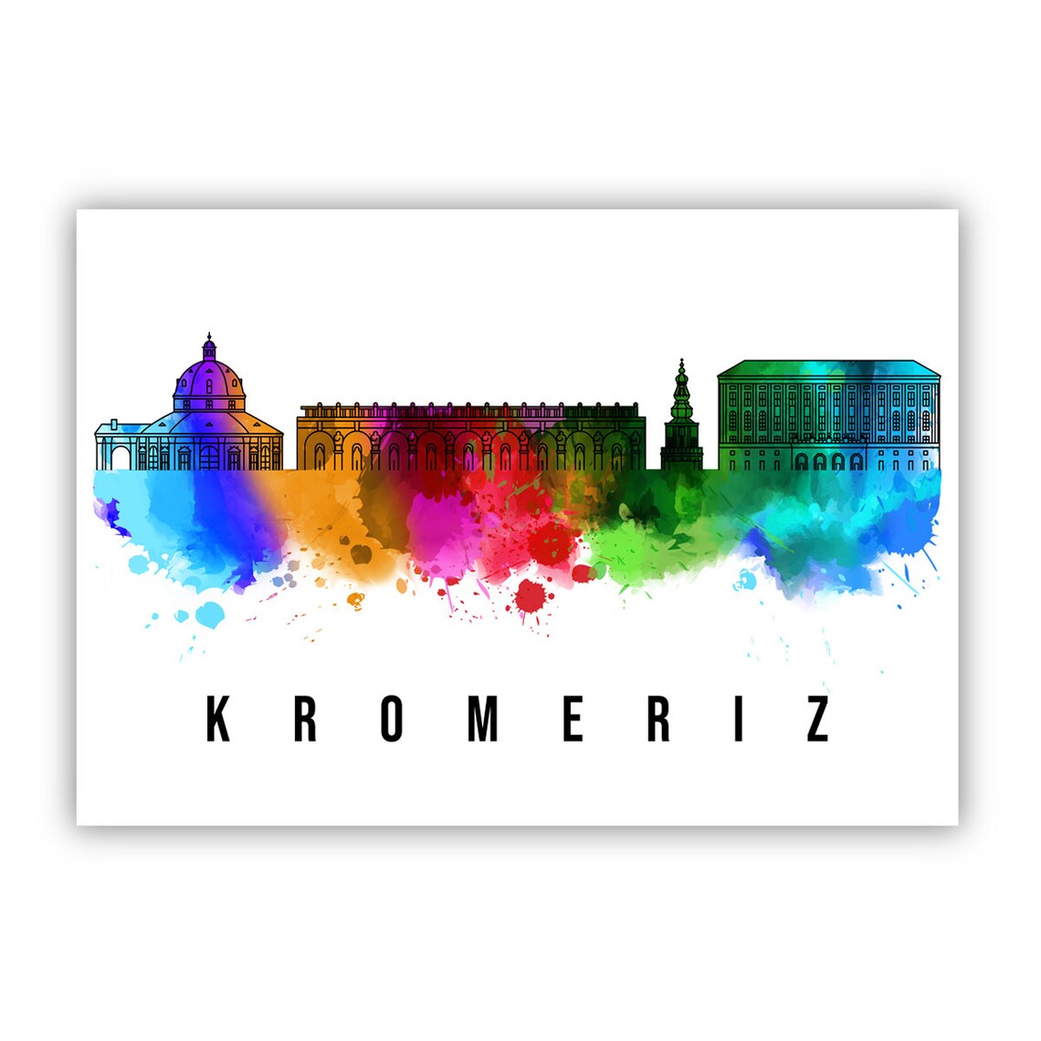 Kromeriz Czech Republic Rainbow Watercolor Skyline Art Poster - Image 2