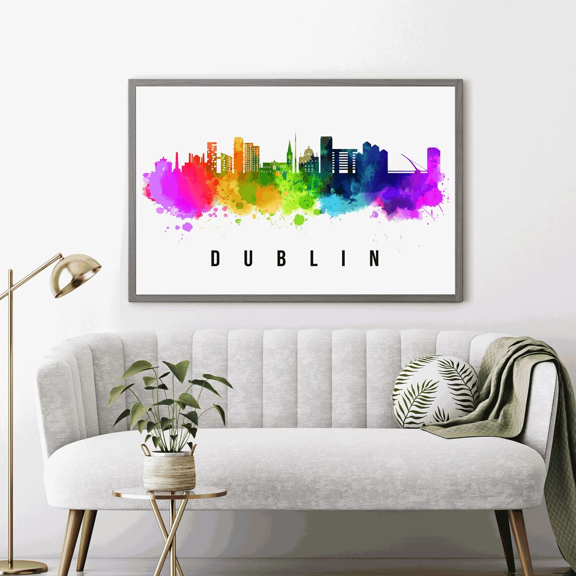 Dublin Ireland Rainbow Watercolor City Skyline Silhouette Art Poster - Image 4