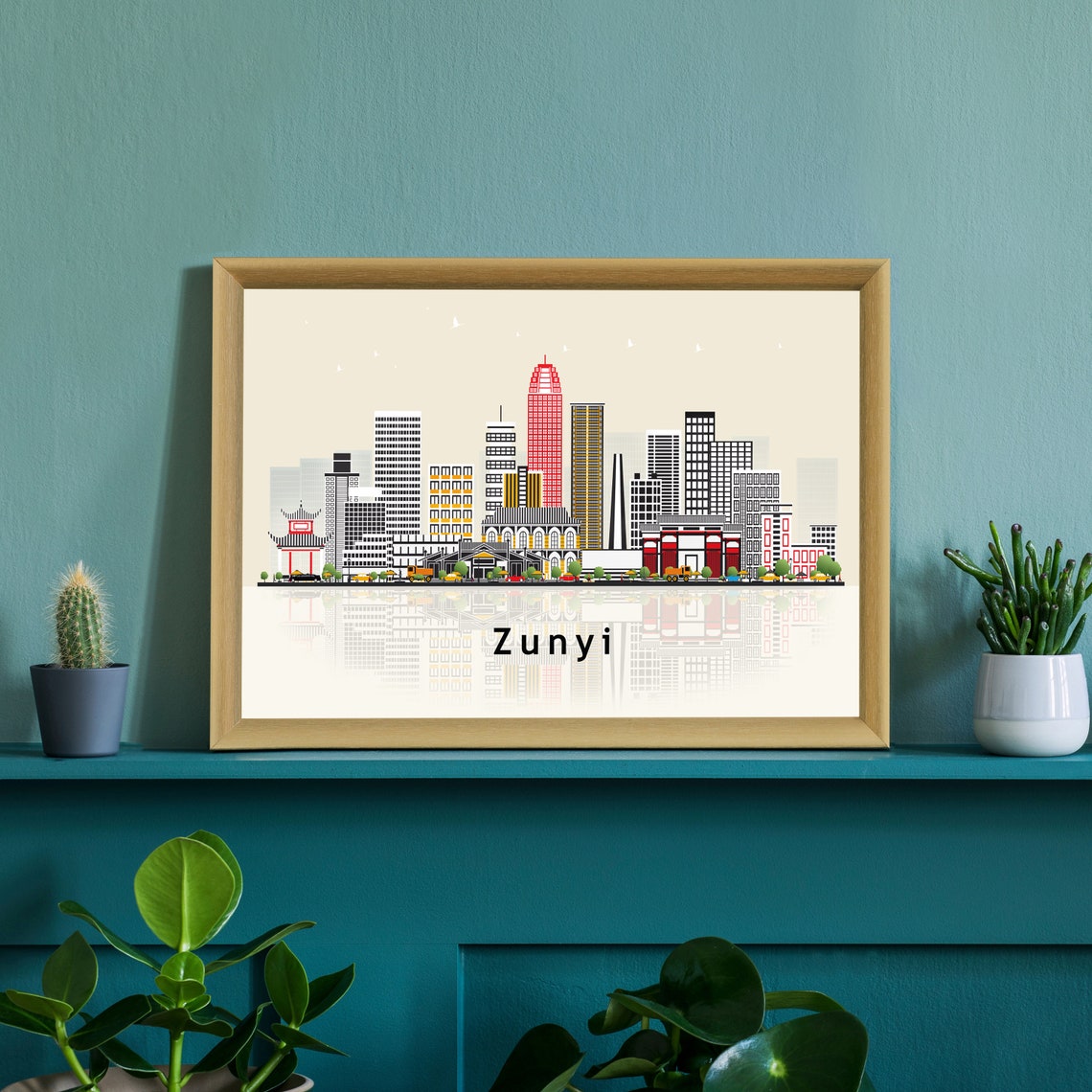 Zunyi China Red Towers Temple Skyline Illustration Travel Poster - Image 2