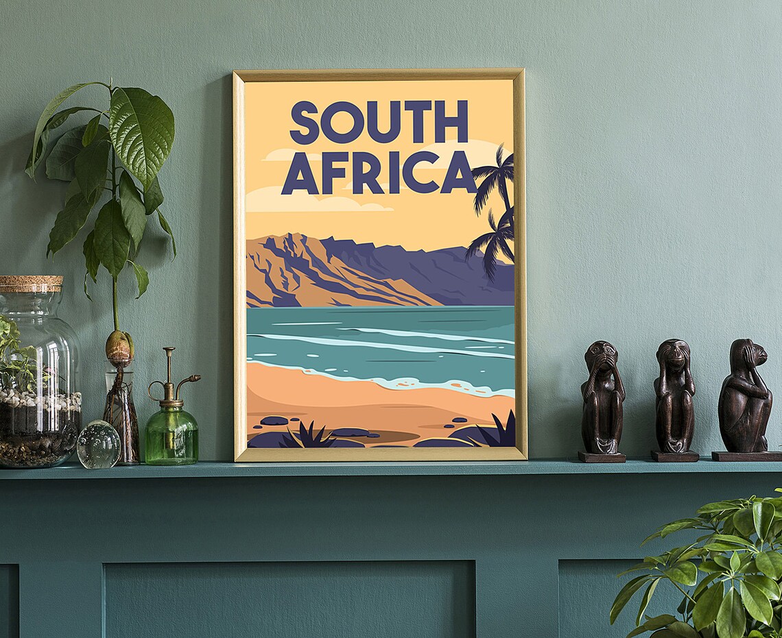 South Africa Beach Sunset Table Mountain Retro Travel Poster - Image 3