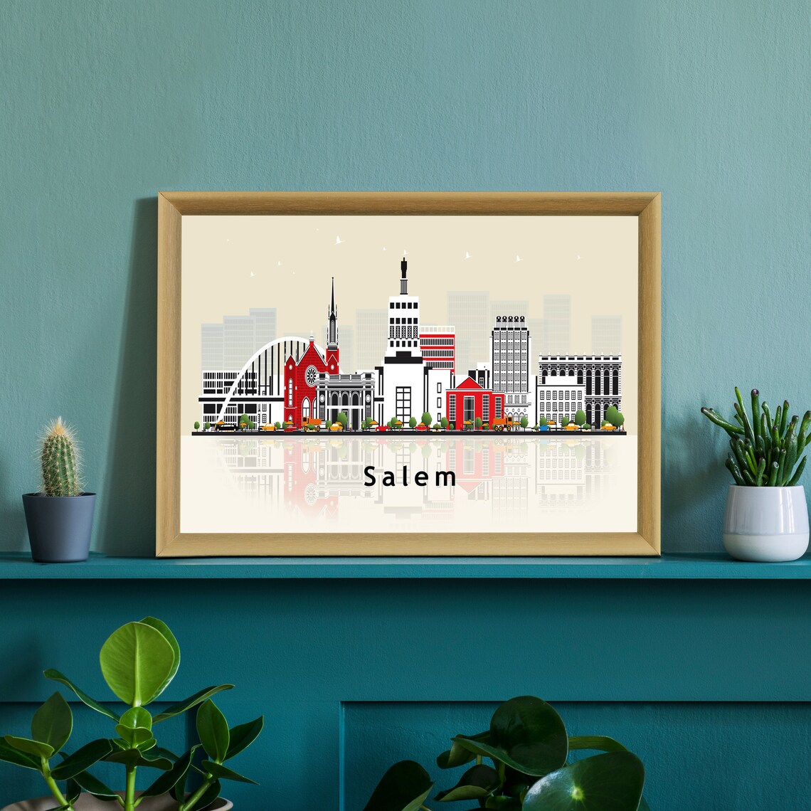 Salem Oregon Skyline Flat Illustration City Landmark Art Travel Poster - Image 3