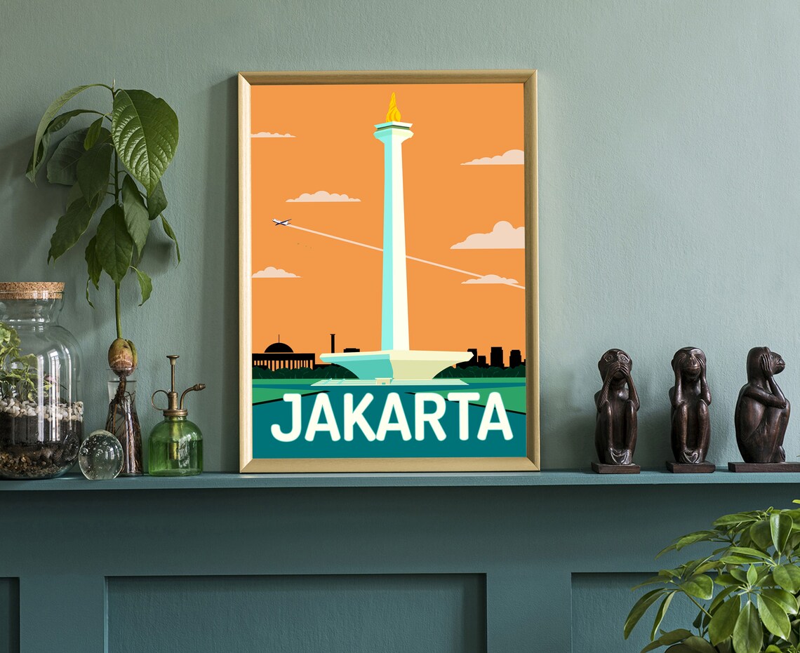 Jakarta Travel Poster Jakarta Cityscape Poster Print Jakarta Landmark Poster Wall Art Home Wall Art Office Wall Decoration Gift For Her - Image 3