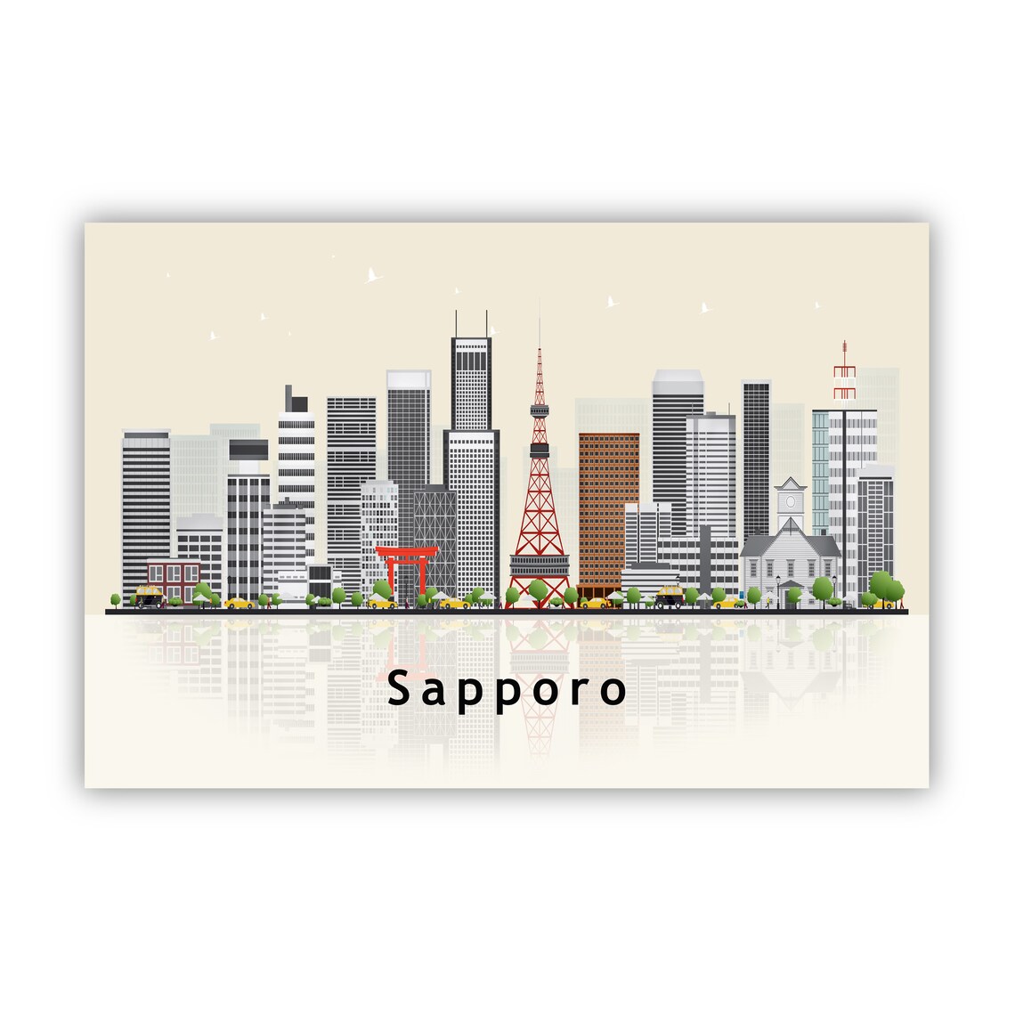 Sapporo Japan Red TV Tower Skyline Illustration Travel Poster - Image 2