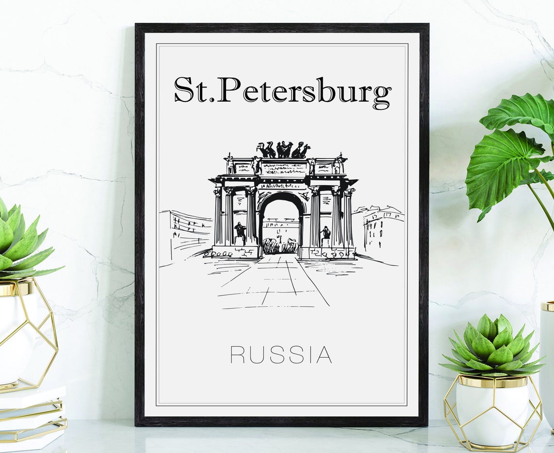 Hand Drawn Poster St Petersburg Travel Poster Russia Poster Wall Art St Petersburg Cityscape And Landmark Map City Map Poster For Home